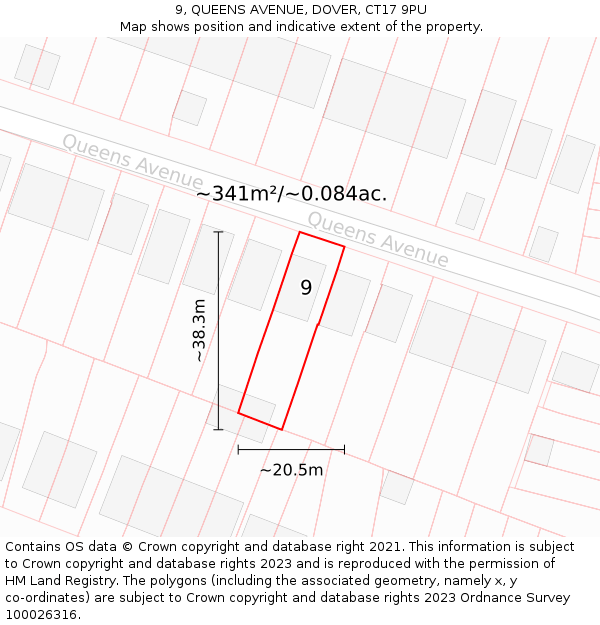 9, QUEENS AVENUE, DOVER, CT17 9PU: Plot and title map