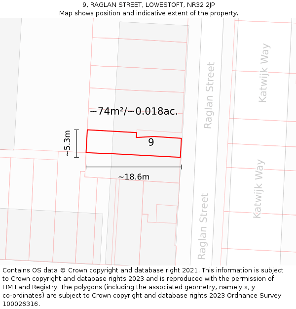 9, RAGLAN STREET, LOWESTOFT, NR32 2JP: Plot and title map