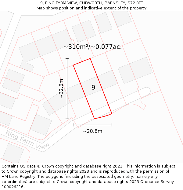 9, RING FARM VIEW, CUDWORTH, BARNSLEY, S72 8FT: Plot and title map