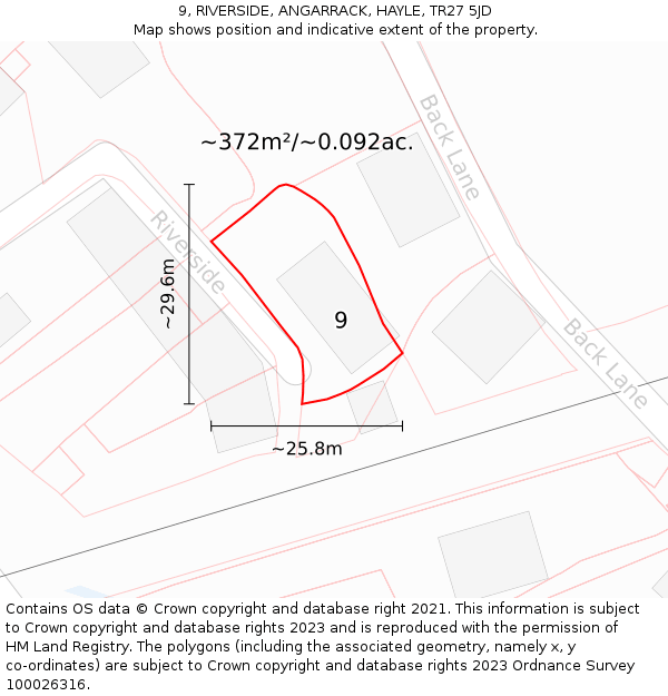 9, RIVERSIDE, ANGARRACK, HAYLE, TR27 5JD: Plot and title map