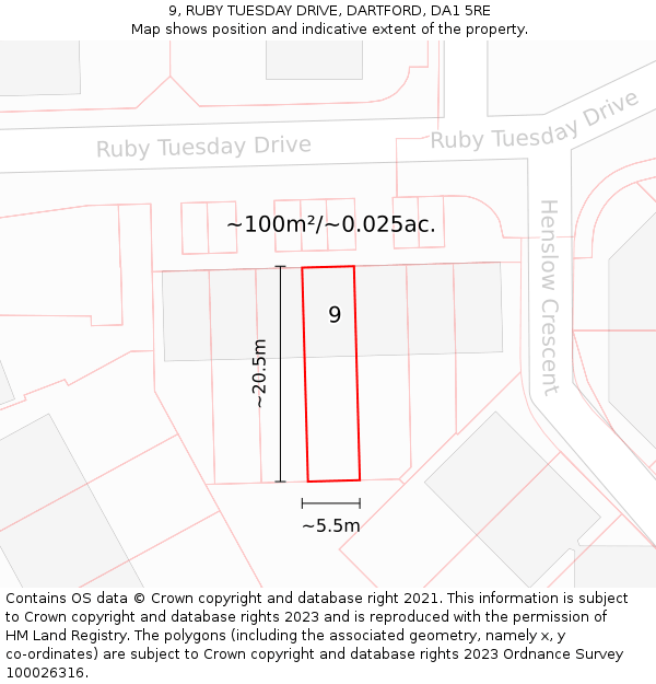 9, RUBY TUESDAY DRIVE, DARTFORD, DA1 5RE: Plot and title map