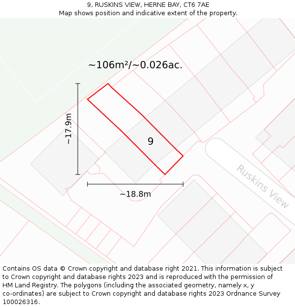 9, RUSKINS VIEW, HERNE BAY, CT6 7AE: Plot and title map