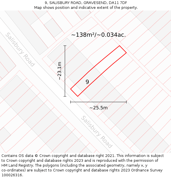 9, SALISBURY ROAD, GRAVESEND, DA11 7DF: Plot and title map
