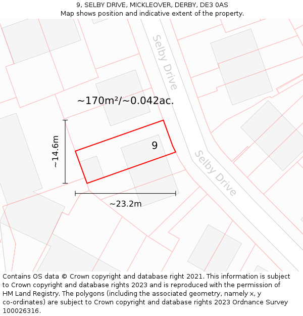 9, SELBY DRIVE, MICKLEOVER, DERBY, DE3 0AS: Plot and title map