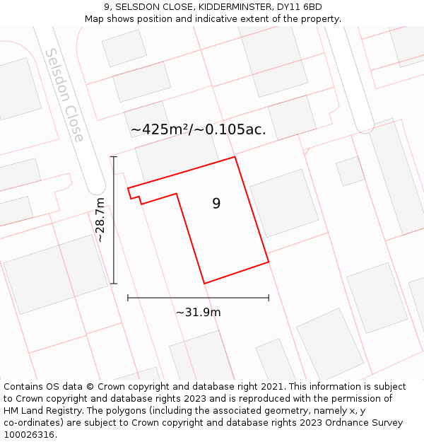 9, SELSDON CLOSE, KIDDERMINSTER, DY11 6BD: Plot and title map