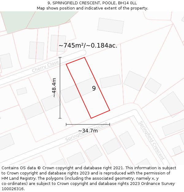 9, SPRINGFIELD CRESCENT, POOLE, BH14 0LL: Plot and title map