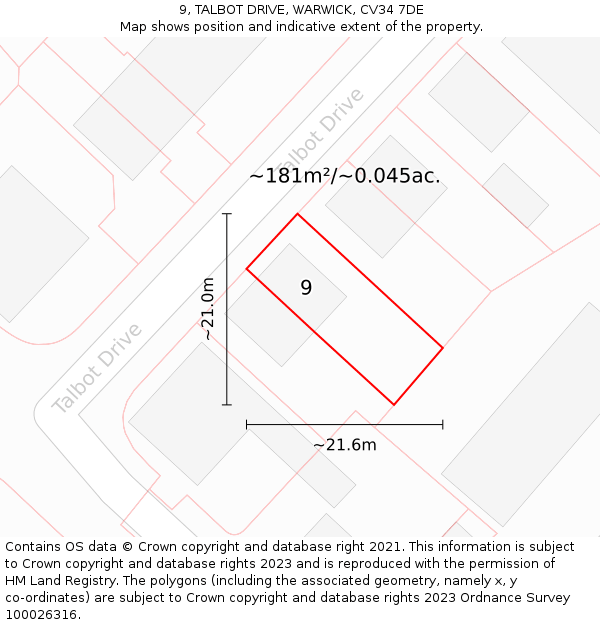 9, TALBOT DRIVE, WARWICK, CV34 7DE: Plot and title map
