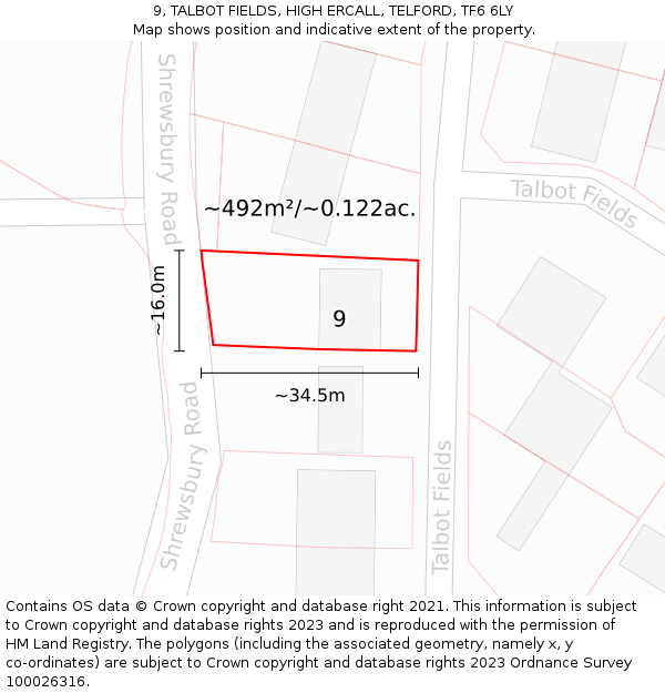 9, TALBOT FIELDS, HIGH ERCALL, TELFORD, TF6 6LY: Plot and title map