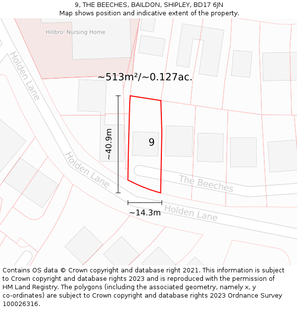 9, THE BEECHES, BAILDON, SHIPLEY, BD17 6JN: Plot and title map