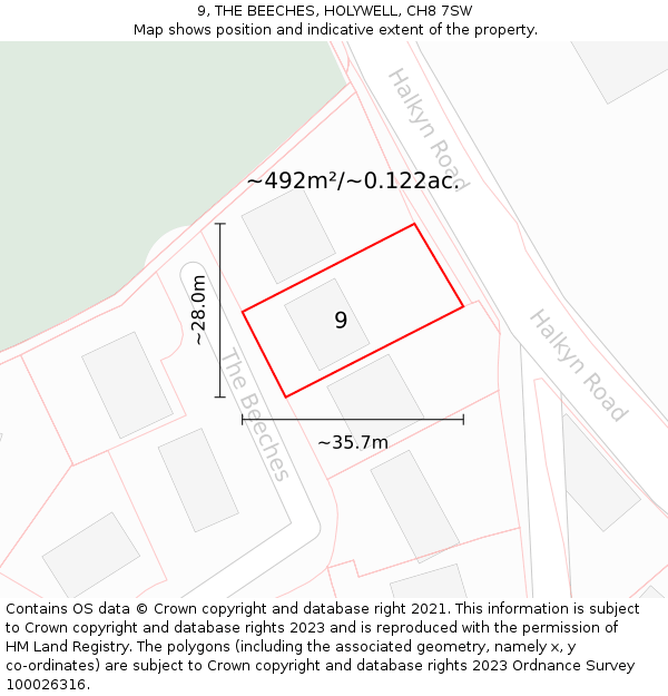 9, THE BEECHES, HOLYWELL, CH8 7SW: Plot and title map