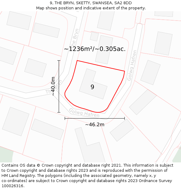 9, THE BRYN, SKETTY, SWANSEA, SA2 8DD: Plot and title map