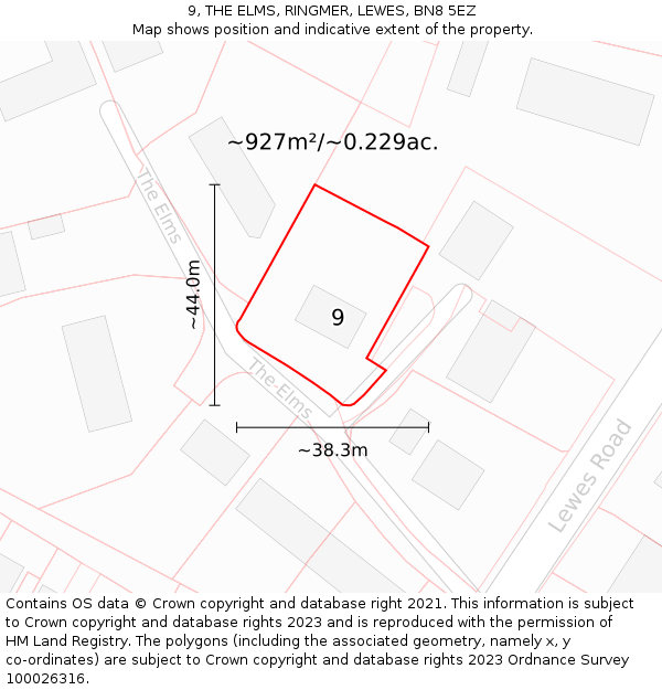 9, THE ELMS, RINGMER, LEWES, BN8 5EZ: Plot and title map