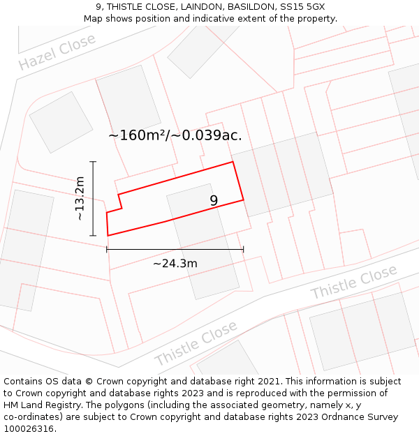 9, THISTLE CLOSE, LAINDON, BASILDON, SS15 5GX: Plot and title map