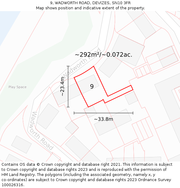 9, WADWORTH ROAD, DEVIZES, SN10 3FR: Plot and title map