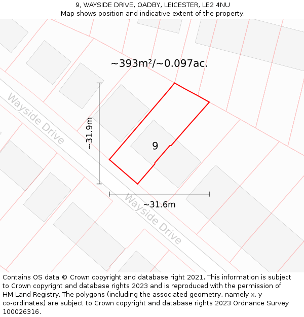 9, WAYSIDE DRIVE, OADBY, LEICESTER, LE2 4NU: Plot and title map