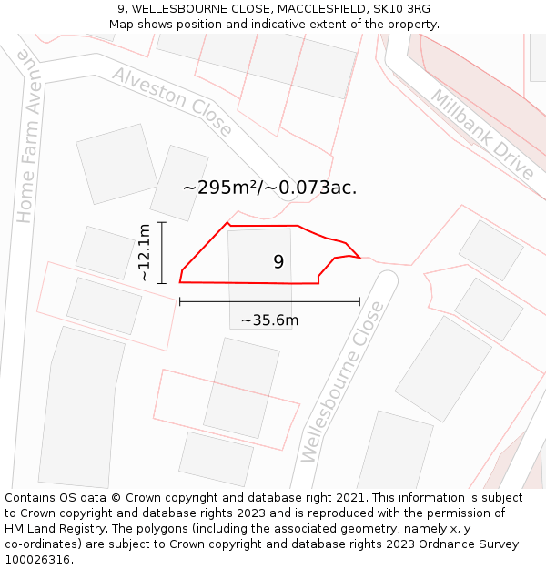 9, WELLESBOURNE CLOSE, MACCLESFIELD, SK10 3RG: Plot and title map