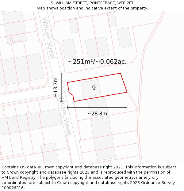 9, WILLIAM STREET, PONTEFRACT, WF8 2FT: Plot and title map