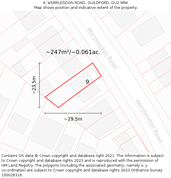 9, WORPLESDON ROAD, GUILDFORD, GU2 9RW: Plot and title map