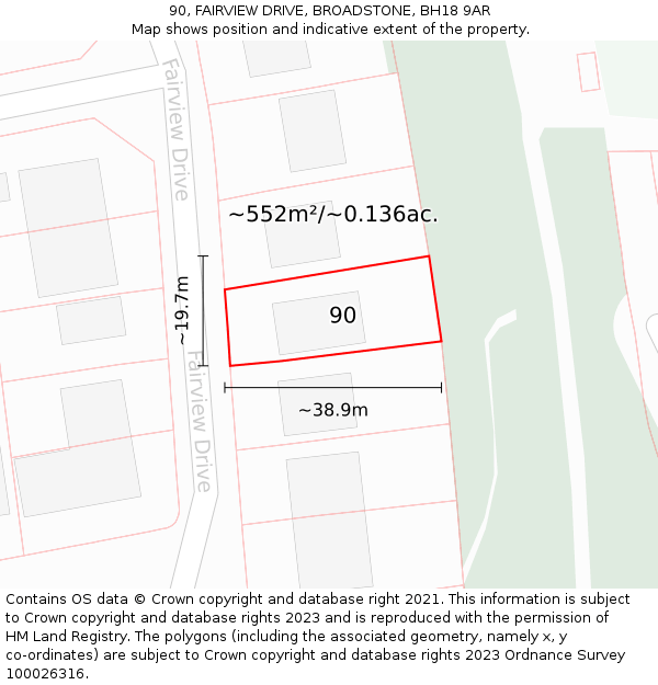 90, FAIRVIEW DRIVE, BROADSTONE, BH18 9AR: Plot and title map