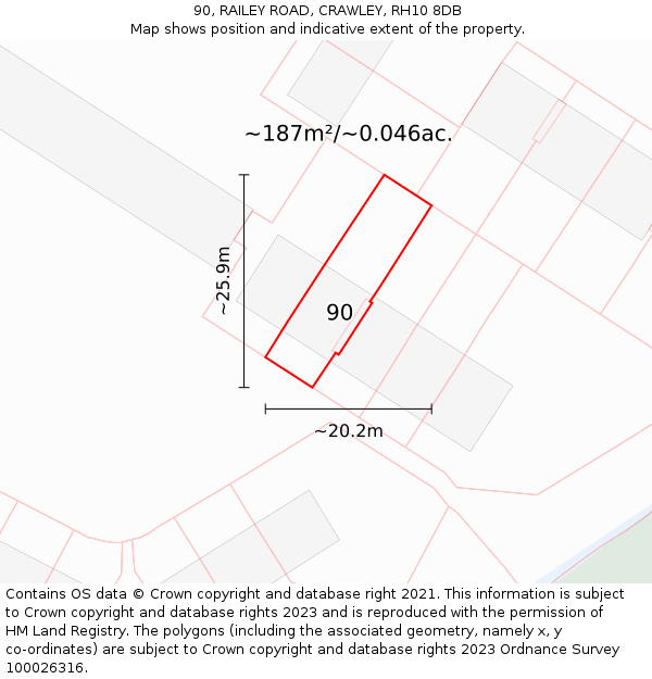 90, RAILEY ROAD, CRAWLEY, RH10 8DB: Plot and title map