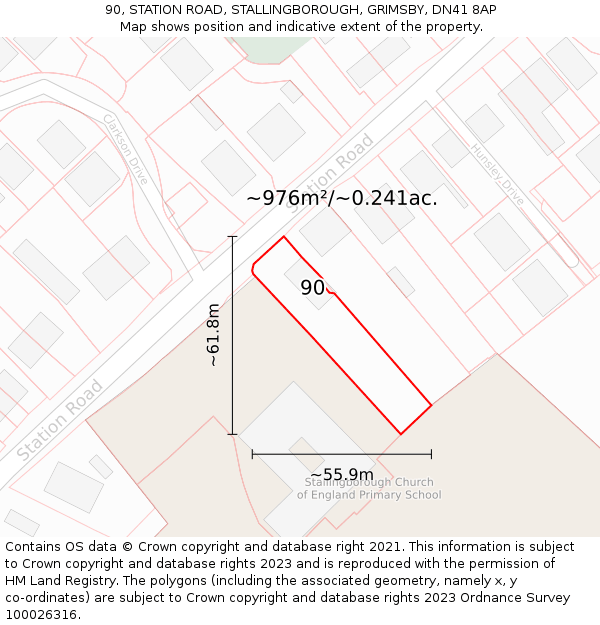 90, STATION ROAD, STALLINGBOROUGH, GRIMSBY, DN41 8AP: Plot and title map