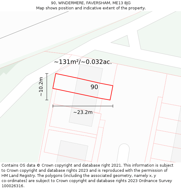 90, WINDERMERE, FAVERSHAM, ME13 8JG: Plot and title map