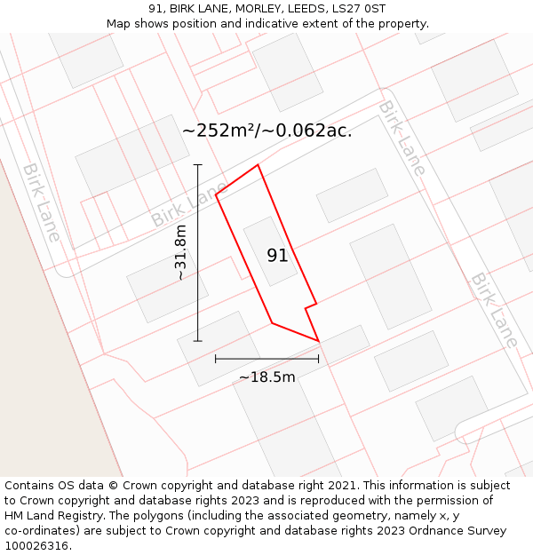 91, BIRK LANE, MORLEY, LEEDS, LS27 0ST: Plot and title map