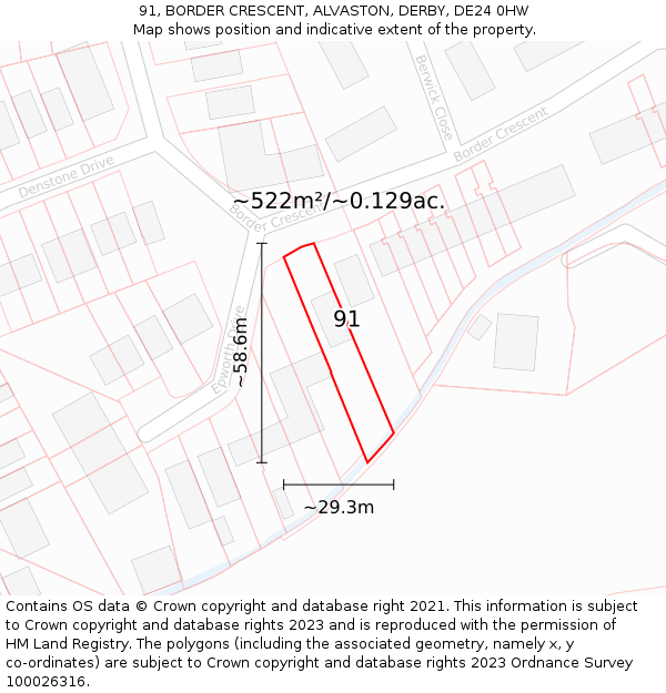 91, BORDER CRESCENT, ALVASTON, DERBY, DE24 0HW: Plot and title map