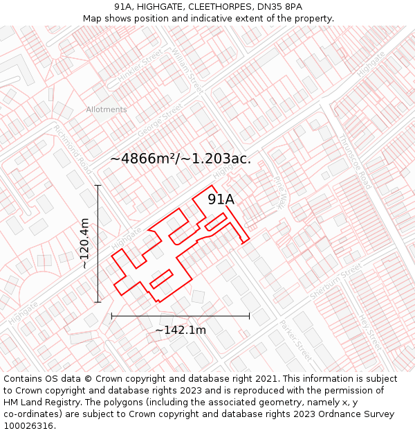 91A, HIGHGATE, CLEETHORPES, DN35 8PA: Plot and title map