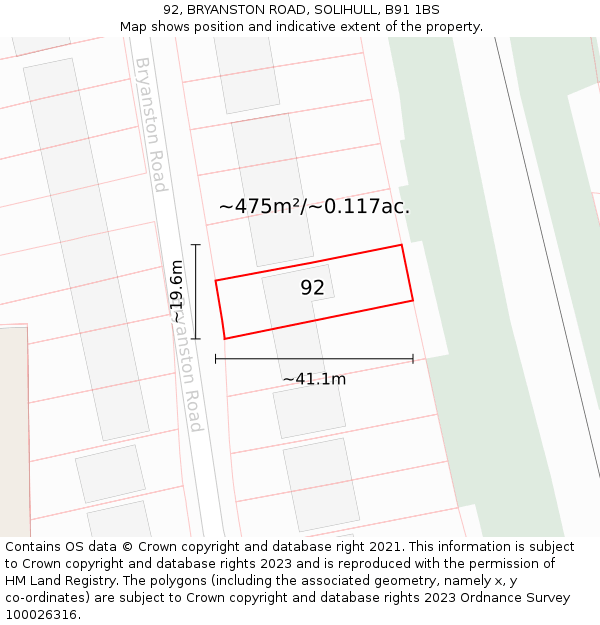 92, BRYANSTON ROAD, SOLIHULL, B91 1BS: Plot and title map