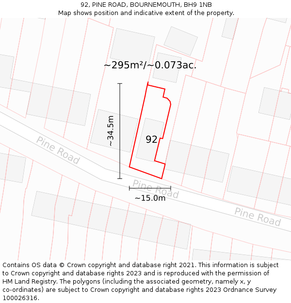 92, PINE ROAD, BOURNEMOUTH, BH9 1NB: Plot and title map