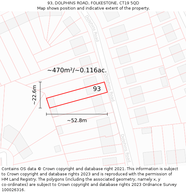 93, DOLPHINS ROAD, FOLKESTONE, CT19 5QD: Plot and title map