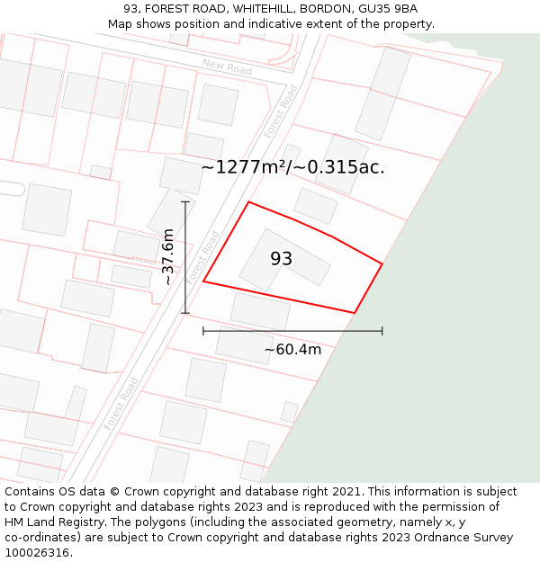 93, FOREST ROAD, WHITEHILL, BORDON, GU35 9BA: Plot and title map