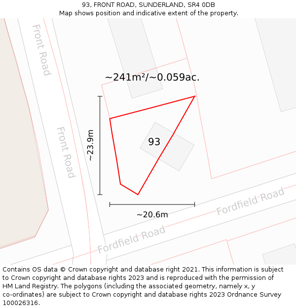 93, FRONT ROAD, SUNDERLAND, SR4 0DB: Plot and title map