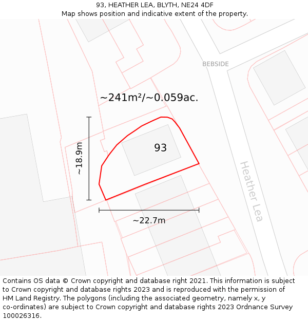93, HEATHER LEA, BLYTH, NE24 4DF: Plot and title map