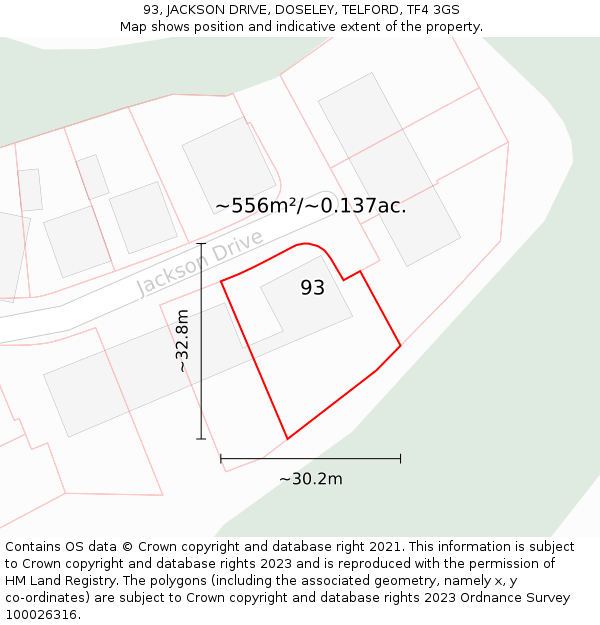 93, JACKSON DRIVE, DOSELEY, TELFORD, TF4 3GS: Plot and title map