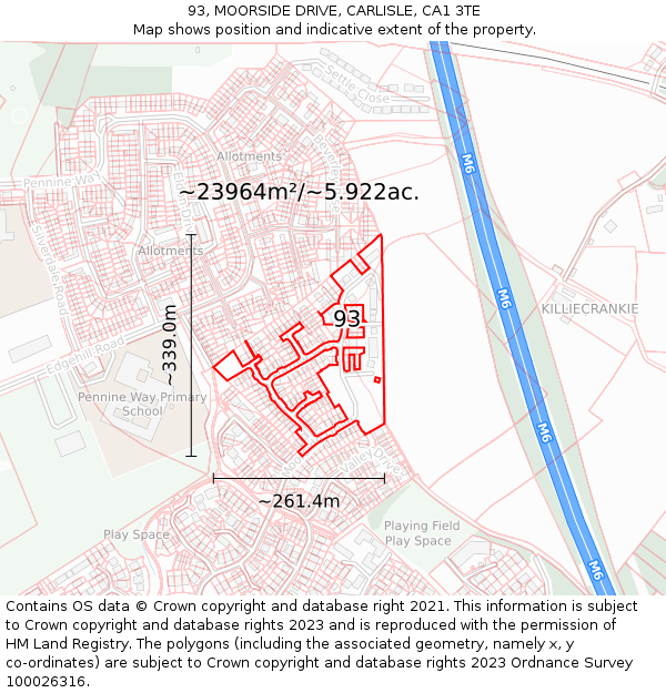 93, MOORSIDE DRIVE, CARLISLE, CA1 3TE: Plot and title map