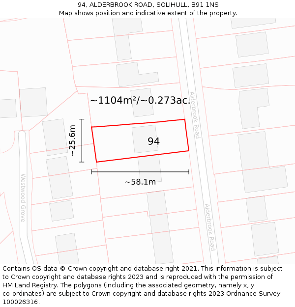 94, ALDERBROOK ROAD, SOLIHULL, B91 1NS: Plot and title map
