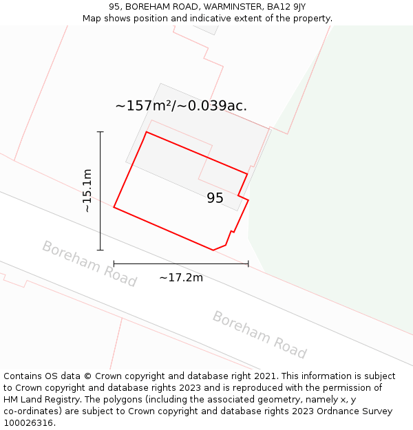 95, BOREHAM ROAD, WARMINSTER, BA12 9JY: Plot and title map