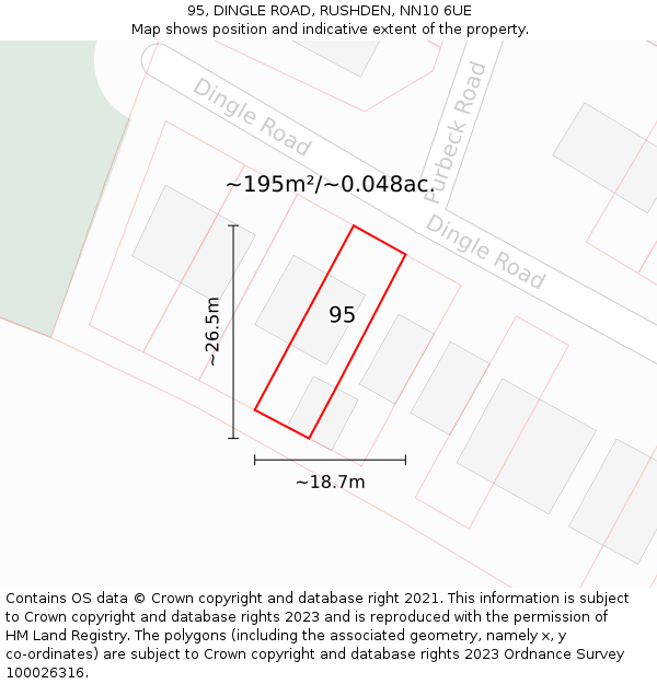 95, DINGLE ROAD, RUSHDEN, NN10 6UE: Plot and title map