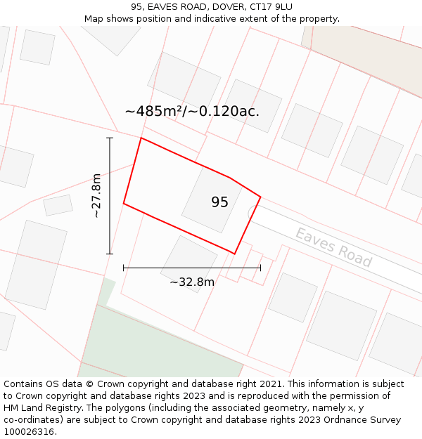 95, EAVES ROAD, DOVER, CT17 9LU: Plot and title map
