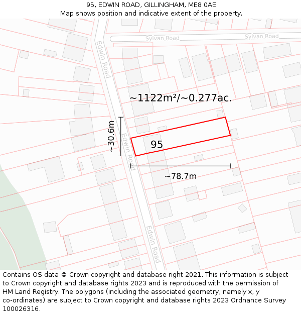 95, EDWIN ROAD, GILLINGHAM, ME8 0AE: Plot and title map