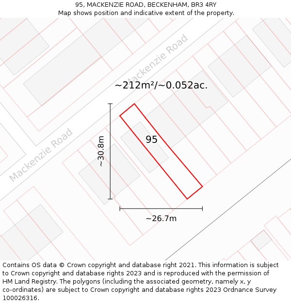 95, MACKENZIE ROAD, BECKENHAM, BR3 4RY: Plot and title map
