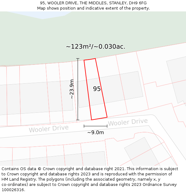 95, WOOLER DRIVE, THE MIDDLES, STANLEY, DH9 6FG: Plot and title map