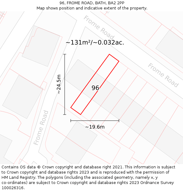 96, FROME ROAD, BATH, BA2 2PP: Plot and title map