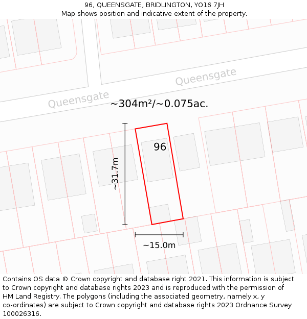 96, QUEENSGATE, BRIDLINGTON, YO16 7JH: Plot and title map