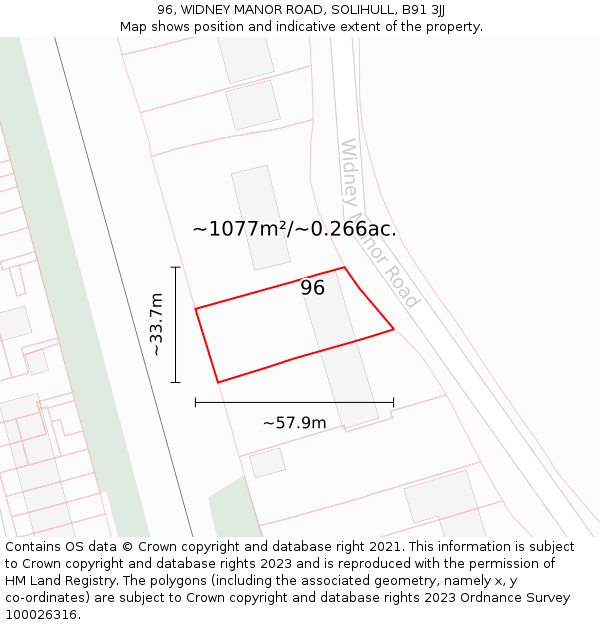 96, WIDNEY MANOR ROAD, SOLIHULL, B91 3JJ: Plot and title map