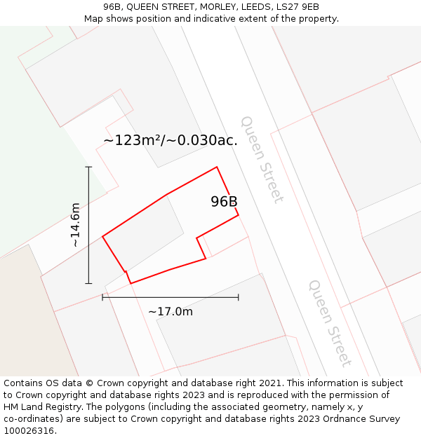 96B, QUEEN STREET, MORLEY, LEEDS, LS27 9EB: Plot and title map