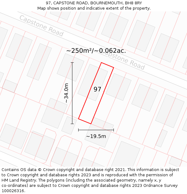 97, CAPSTONE ROAD, BOURNEMOUTH, BH8 8RY: Plot and title map