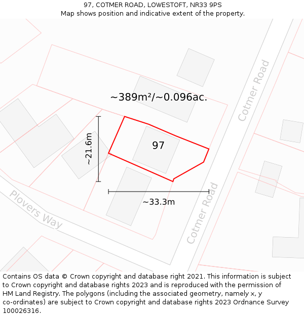 97, COTMER ROAD, LOWESTOFT, NR33 9PS: Plot and title map
